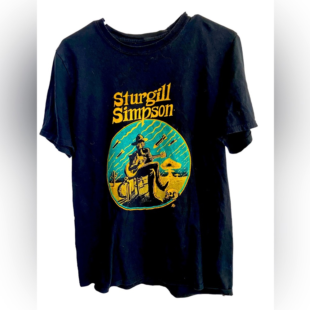 Retro Sturgill Simpson Band Men’s L Black T-Shirt Gas Mask Bombs Country Music